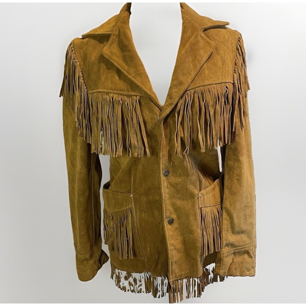 Vintage 70s Schott NYC Rancher Brown Suede Leather Fringe Western Jacket Sz 36